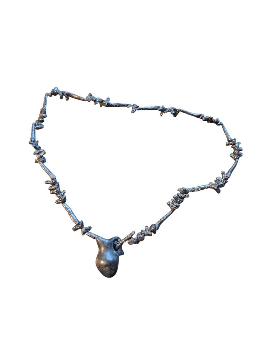 Mexican  Black Pottery Bird Pot Fetish Folk Art Bead Necklace